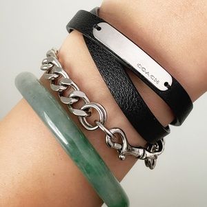 Coach Black Leather Chain Bracelet